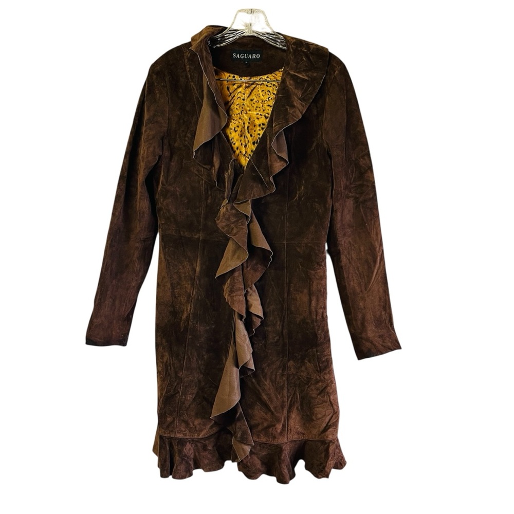 Women's Vintage Suede Brown Western Boho Style Long Size S Saguaro Jacket